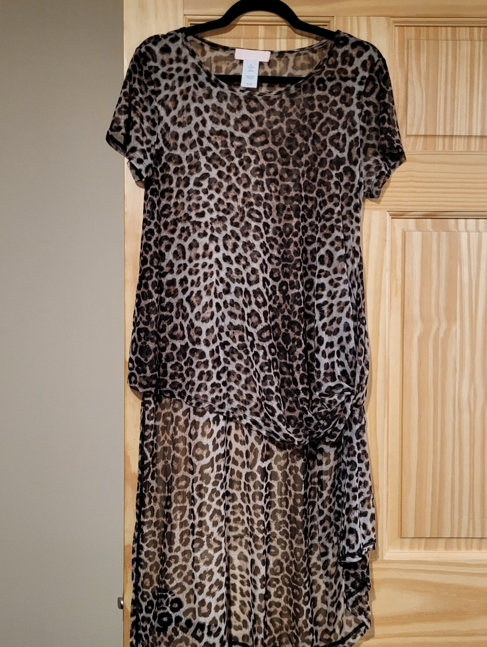 Leopard Print Sheer Tunic Top - Neutral Animal Print.long In The Back